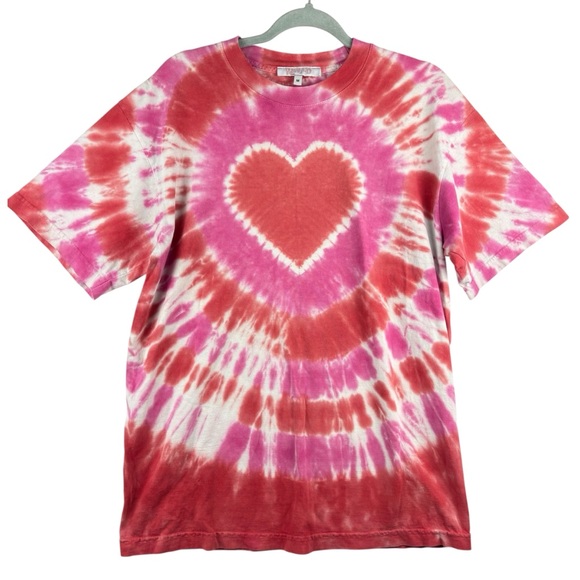 Pink and Red Tie-Dye Heart Short Sleeve Tee Oversized Comfy Valentines Gift - Picture 1 of 6